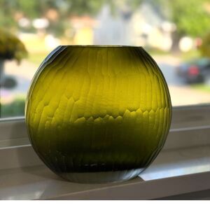 Vtg Mikasa Textured Art Glass Vase Green Oval Mid Century Modern 7 x 9